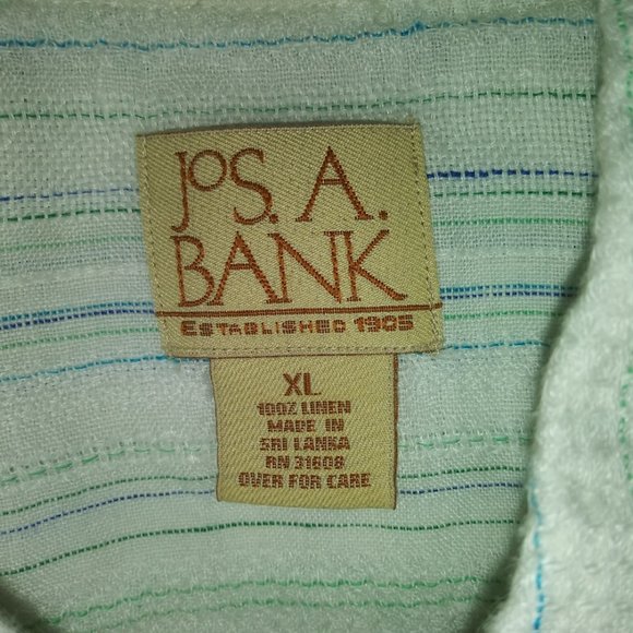 Jos. A. Banks Men's Pin-Striped White 100% Linen Button-Down Shirt, Size: XL - Picture 2 of 3